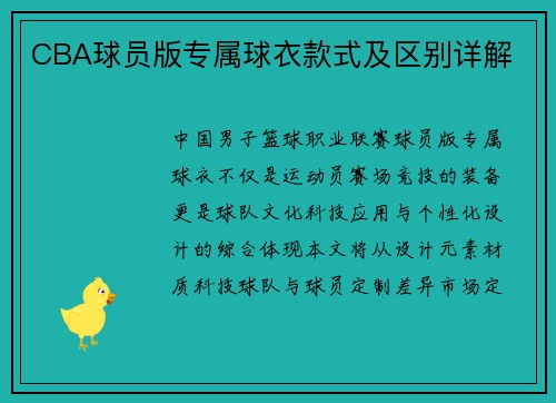 CBA球员版专属球衣款式及区别详解